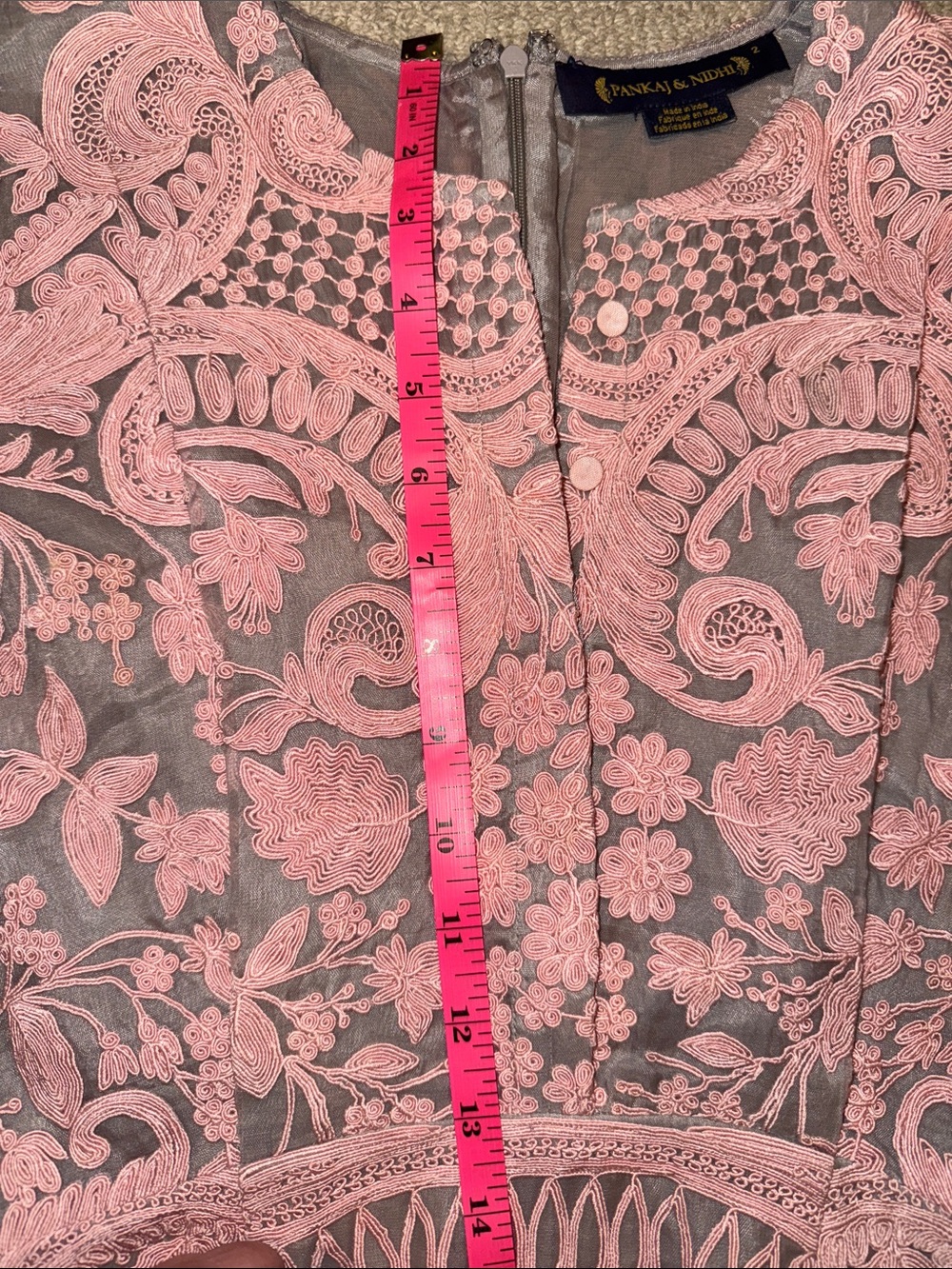 Beautiful embroidered Pink Floral Dress (Anthropologie) by Pankaj & Nidhi. - Picture 9 of 10